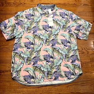 NEW Tommy Bahama Shirt Mens 2XL Floral Silk Coolmax IslandZone Let's be Fronds
